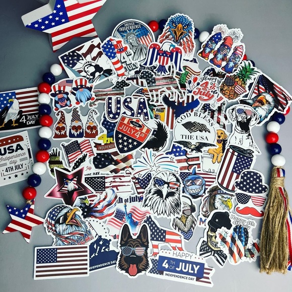 Celebrating The USA, 50 High Quality Patriotic Decal Stickers With Flags, Gnomes - Picture 1 of 16